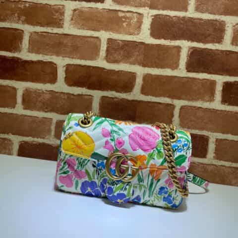 GUCCI古驰米白皮印花链条肩背包446744