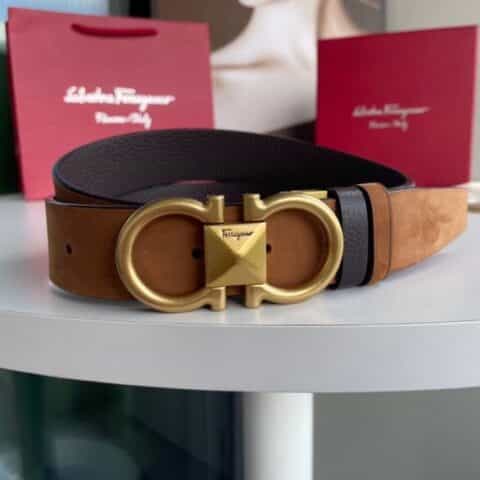 Ferragam菲拉格慕   双面用头层绒甩牛皮荔枝纹理腰带3.5cm