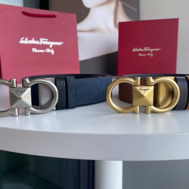 Ferragam菲拉格慕   双面用头层绒甩牛皮荔枝纹理腰带3.5cm