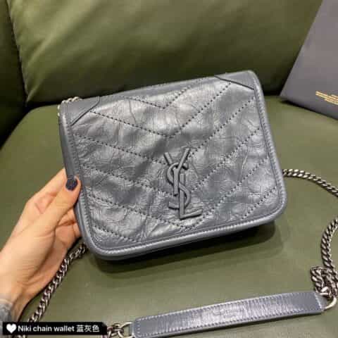 Saint laurent Ysl niki chain wallet小挎包 583103蓝灰色