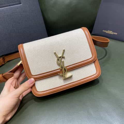 Saint laurent Ysl Solferino Box Bag 634306牛皮配帆布