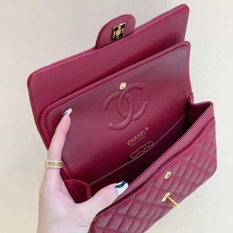 Chanel CF25 Classic flap bag A01112球纹牛皮中国红