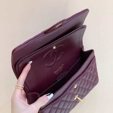 Chanel CF25 Classic flap bag A01112球纹牛皮葡萄紫
