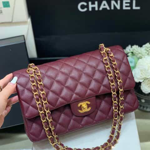 Chanel CF25 Classic flap bag A01112球纹牛皮葡萄紫