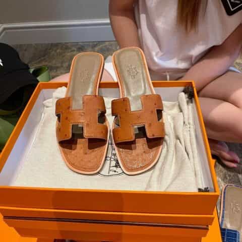 HERMES爱马仕   纯进口南非5A级鸵鸟皮H家经典南非KK鸵鸟H拖