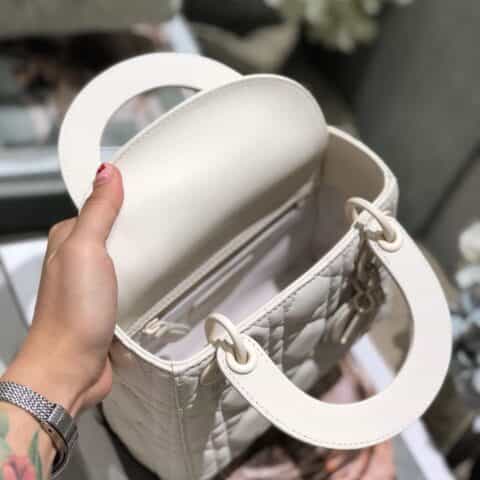 Dior Lady Matte哑光磨砂款三格戴妃包 白色