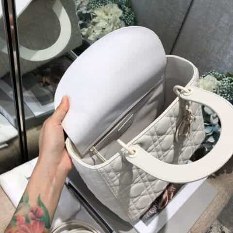 Dior Lady Matte哑光磨砂款五格戴妃包 白色