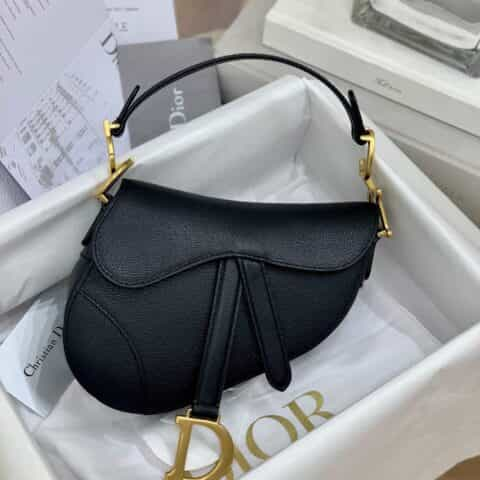 Dior Classic Saddle Bag 掌纹小牛皮马鞍包 小号黑色