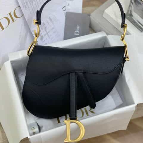 Dior Classic Saddle Bag 掌纹小牛皮马鞍包 大号黑色