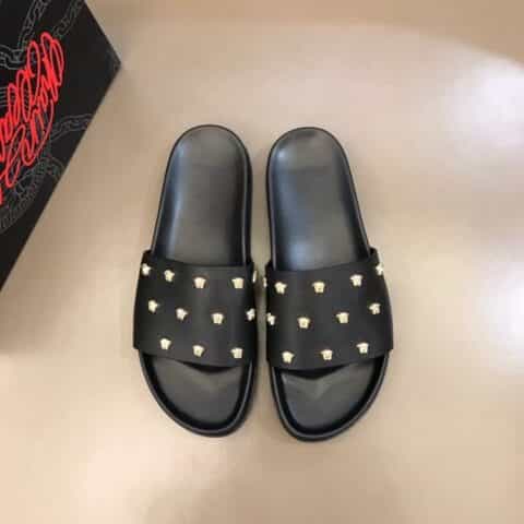 Versace范思哲  鞋面金色链条装饰经典男士拖鞋