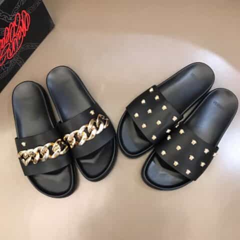 Versace范思哲  鞋面金色链条装饰经典男士拖鞋