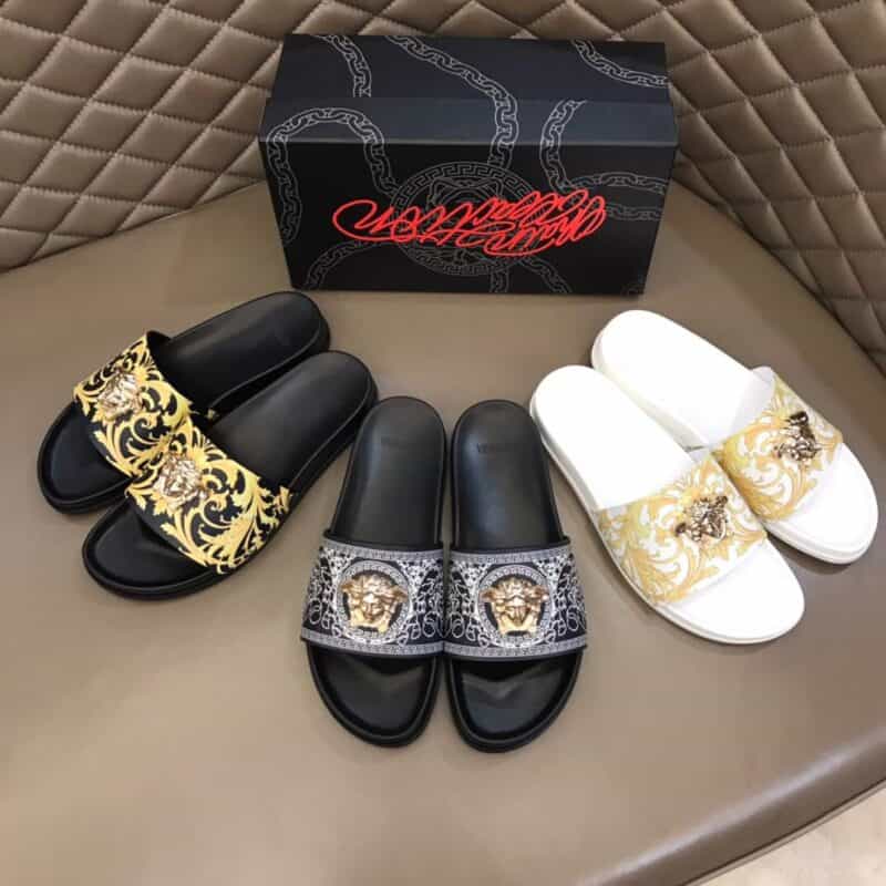 Versace范思哲 鞋面为3D打印牛皮经典男士拖鞋