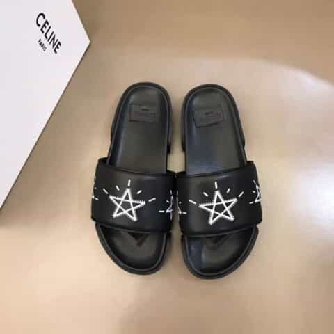 Celine塞琳   鞋面3D打印图案装饰真皮情侣拖鞋