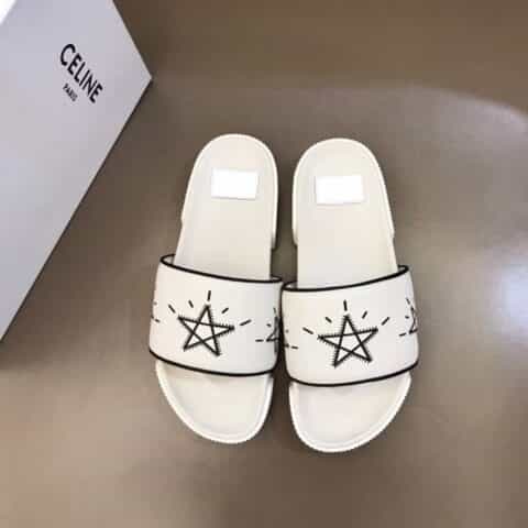 Celine塞琳   鞋面3D打印图案装饰真皮情侣拖鞋