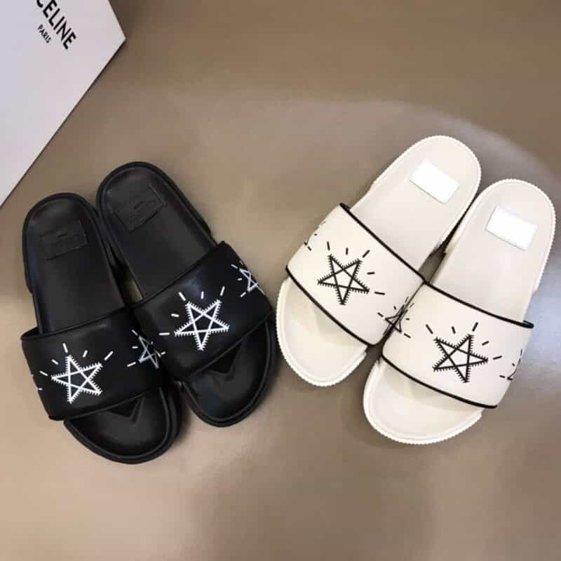 Celine塞琳   鞋面3D打印图案装饰真皮情侣拖鞋