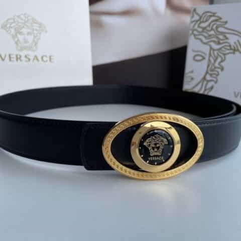 Versace范思哲精钢翻转美杜莎金属扣头层牛皮羊纹理腰带3.5cm