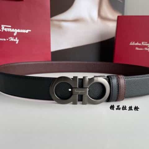 Ferragamo菲拉格慕   双面用细腻头层牛皮十字纹理腰带3.5cm