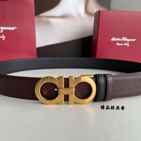 Ferragamo菲拉格慕   双面用细腻头层牛皮十字纹理腰带3.5cm