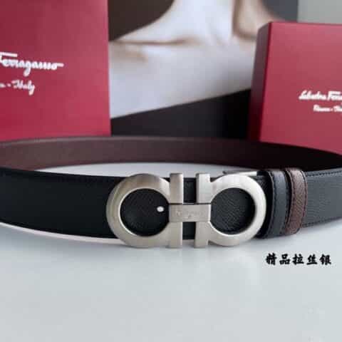 Ferragamo菲拉格慕   双面用细腻头层牛皮十字纹理腰带3.5cm