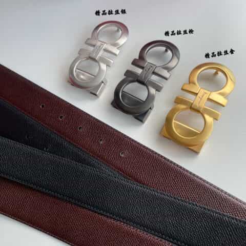 Ferragamo菲拉格慕   双面用细腻头层牛皮十字纹理腰带3.5cm
