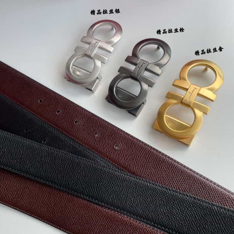 Ferragamo菲拉格慕   双面用细腻头层牛皮十字纹理腰带3.5cm