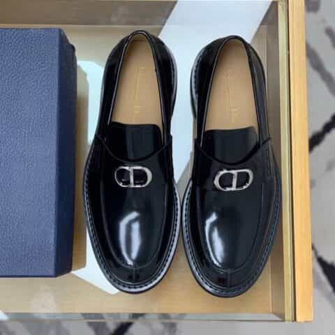 DIOR迪奥 黑色光滑牛皮革精心制作男士乐福鞋