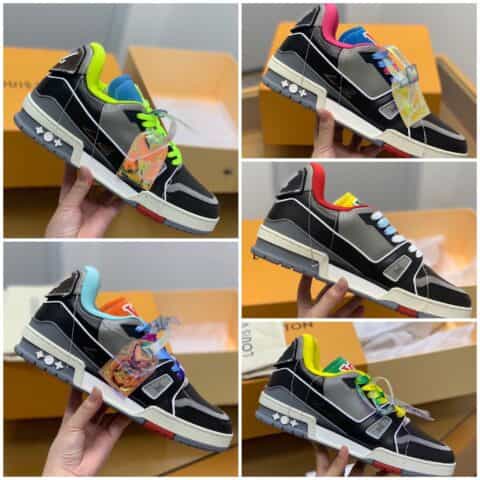 LV/路易威登   双色小牛皮黑色条纹男士运动跑鞋