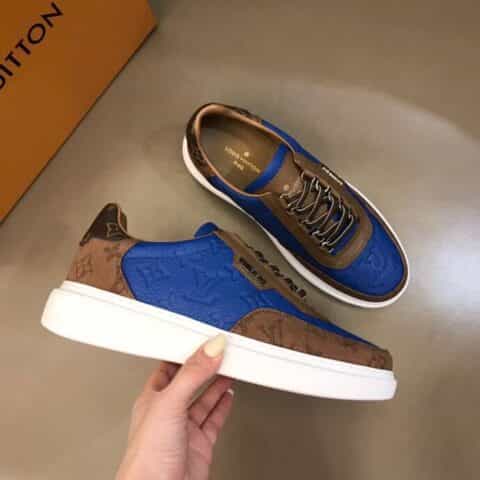LV/路易威登    采面牛皮拼接印花牛仔帆布Beverly Hills男士运动鞋