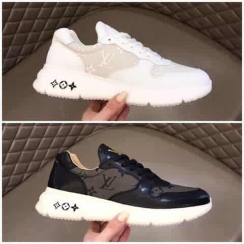 LV/路易威登   黑色/白色牛皮拼接Monogram印花面男士高端休闲运动鞋