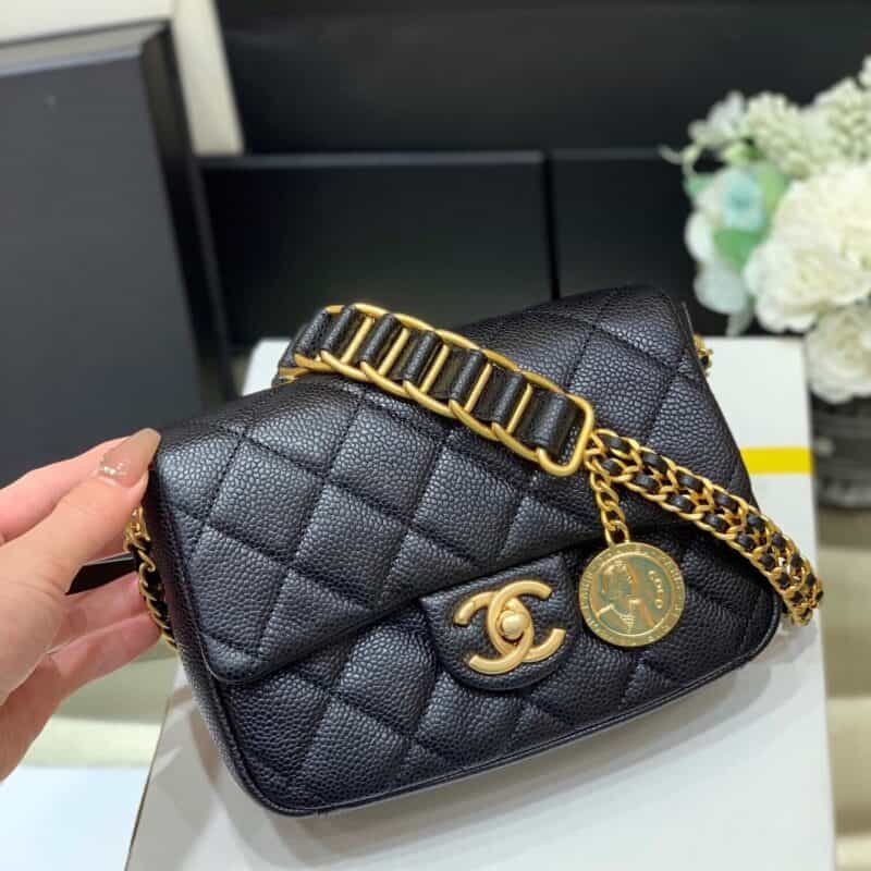Chanel 2021早秋高级手工坊系列方胖子纪念版金币包 AS2528黑色