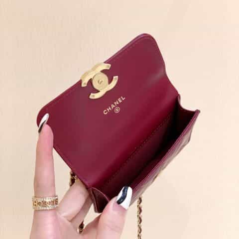 Chanel 2021早秋高级手工坊双金珠系列小方包 AP2290酒红