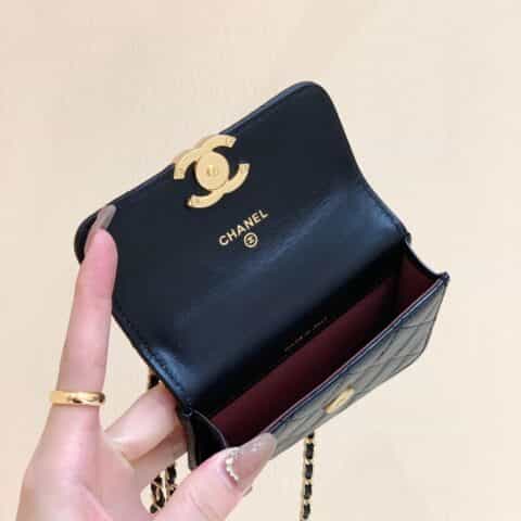 Chanel 2021早秋高级手工坊双金珠系列小方包 AP2290黑色