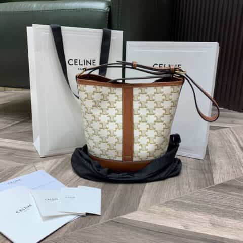 Celine Small Bucket in Triomphe Canvas水桶包191442白花