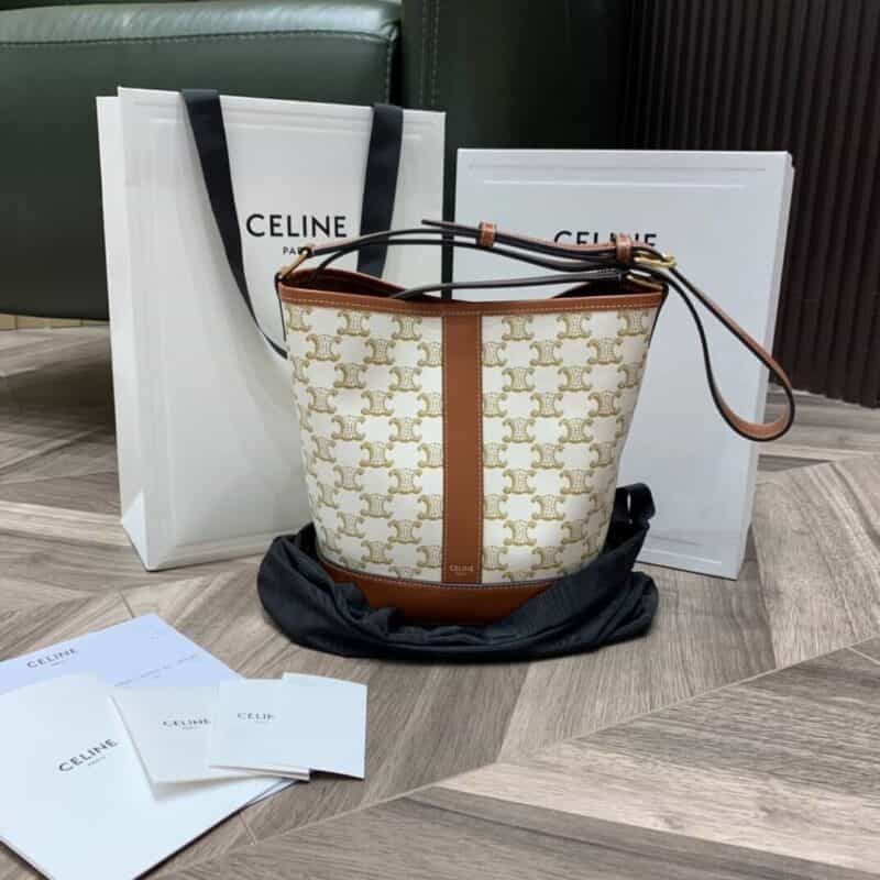 Celine Small Bucket in Triomphe Canvas水桶包191442白花