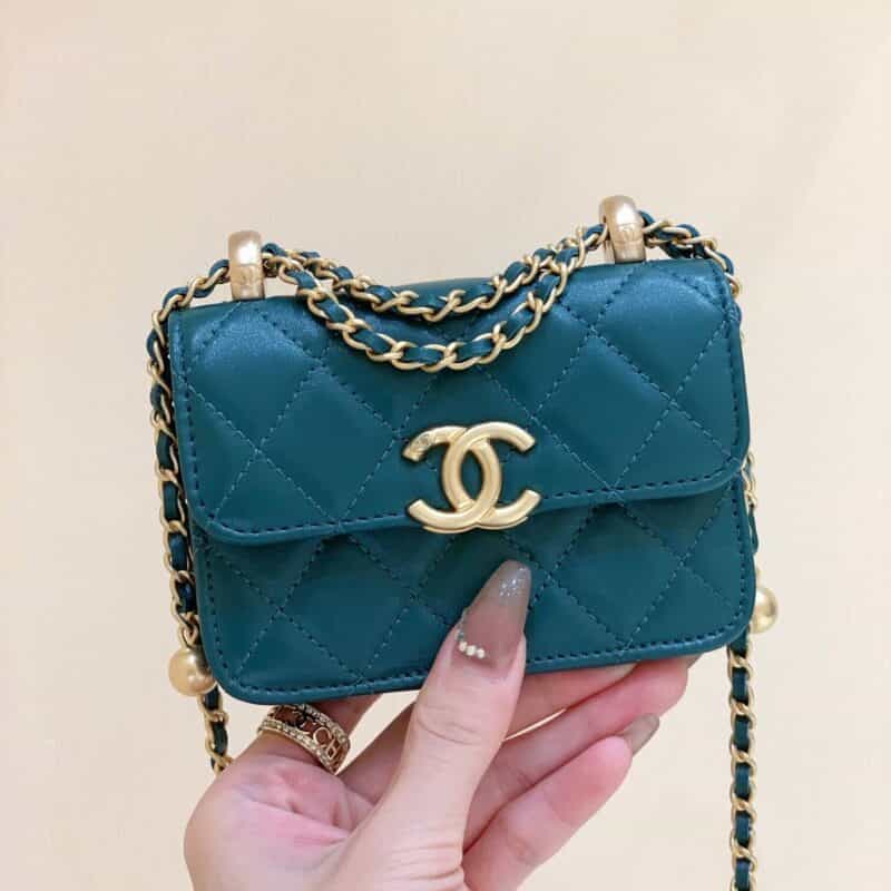 Chanel 2021早秋高级手工坊双金珠系列小方包 AP2290绿色