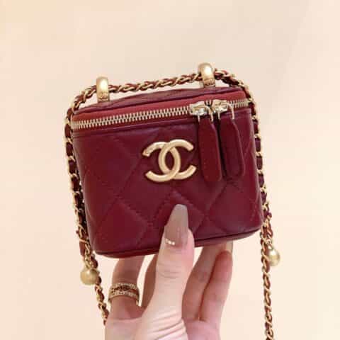 Chanel 高级手工坊双金珠系列盒子斜挎包 AP2292酒红