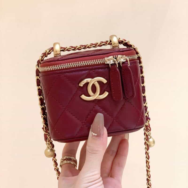 Chanel 高级手工坊双金珠系列盒子斜挎包 AP2292酒红