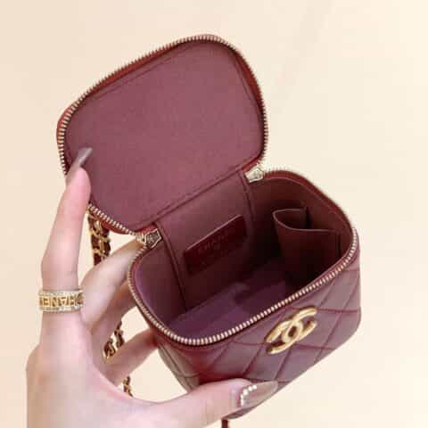Chanel 高级手工坊双金珠系列盒子斜挎包 AP2292酒红