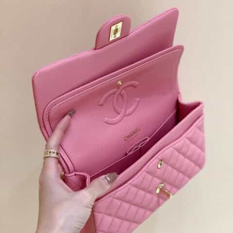 Chanel CF25 Classic flap bag A01112球纹牛皮芭比粉