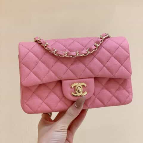 Chanel CF20大mini Classic flap bag A01116牛皮芭比粉