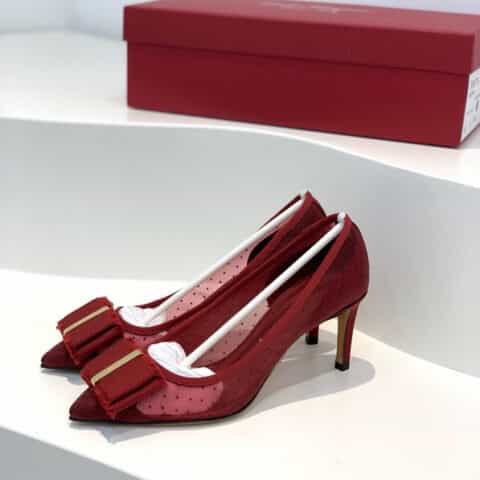 SF salvatore Ferraga*o  菲拉*慕春夏新款波点蕾丝网布面尖头高跟平底芭蕾舞单鞋