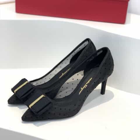 SF salvatore Ferraga*o  菲拉*慕春夏新款波点蕾丝网布面尖头高跟平底芭蕾舞单鞋