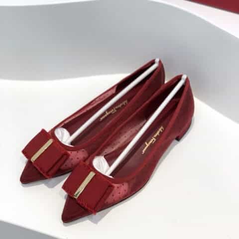 SF salvatore Ferraga*o 菲拉*慕春夏新款波点蕾丝网布面尖头高跟平底芭蕾舞单鞋