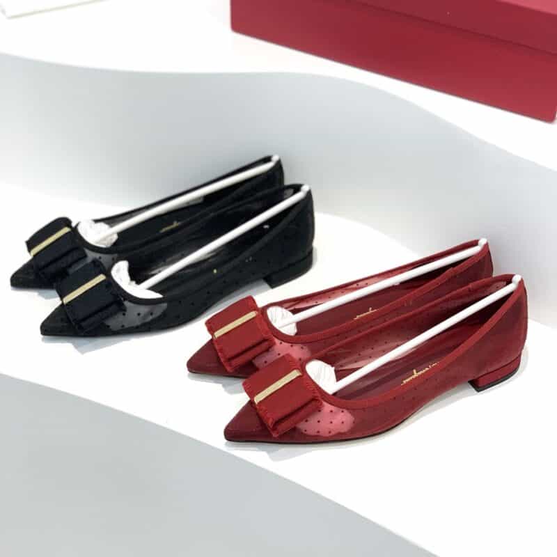 SF salvatore Ferraga*o 菲拉*慕春夏新款波点蕾丝网布面尖头高跟平底芭蕾舞单鞋