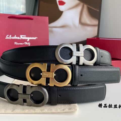 Ferragam菲拉格慕    双面用细腻头层牛皮羊纹理腰带3.5cm