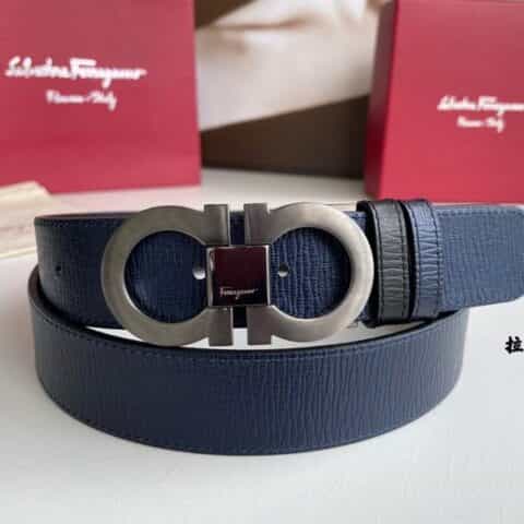 Ferragamo菲拉格慕男士专柜对版金属扣头层牛皮双面外用腰带3.5cm