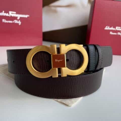 Ferragamo菲拉格慕男士专柜对版金属扣头层牛皮双面外用腰带3.5cm