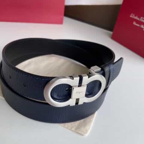 Ferragamo菲拉格慕男士专柜对版金属扣头层牛皮双面外用腰带3.5cm