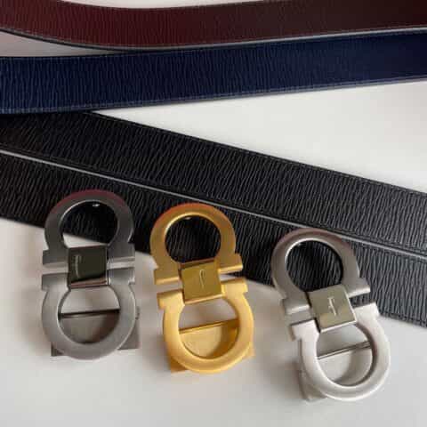 Ferragamo菲拉格慕男士专柜对版金属扣头层牛皮双面外用腰带3.5cm