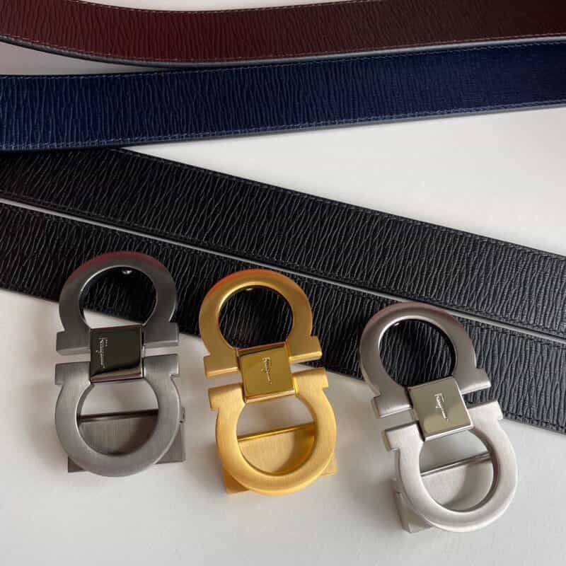 Ferragamo菲拉格慕男士专柜对版金属扣头层牛皮双面外用腰带3.5cm